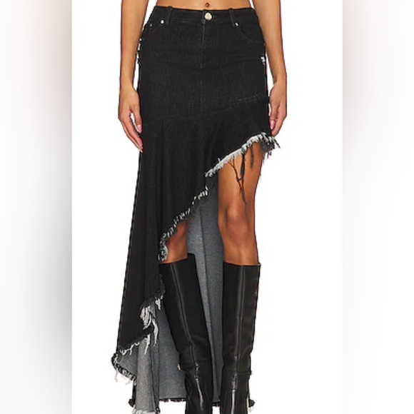 LUCRECIA HIGH LOW MAXI SKIRT IN WASHED BLACK/GRAY - Picture 1 of 4